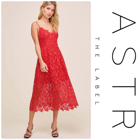 astr the label lace midi dress red